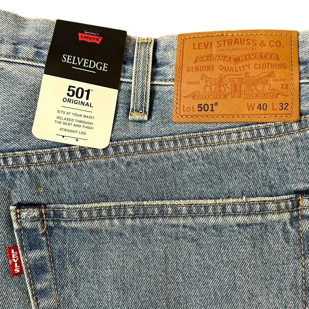 Levi's Selvedge 501 Blue Jean Turquoise Rivet Distressed Mens 40 x 32 Straight